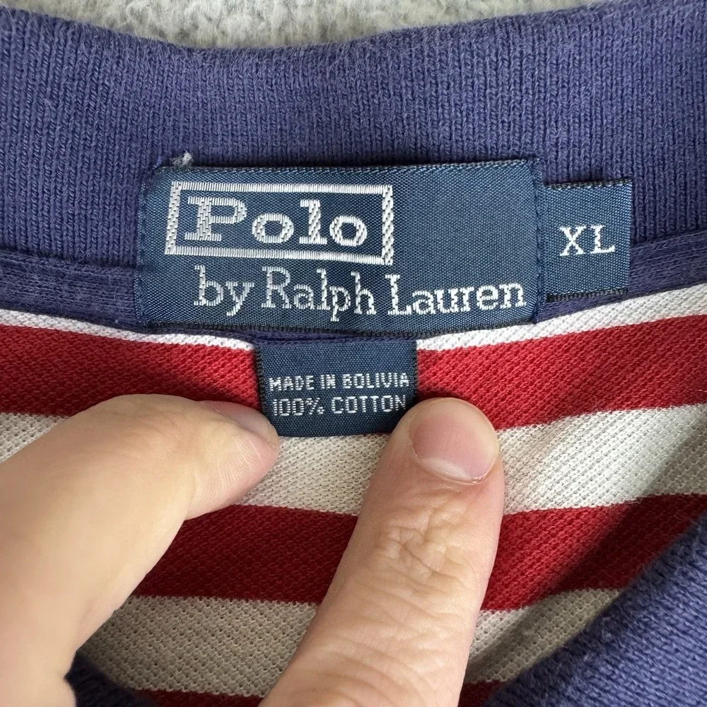 Polo Ralph‎ Lauren Men's Xl Stripe Red White Polo Shirt Embroidered Pony Vtg